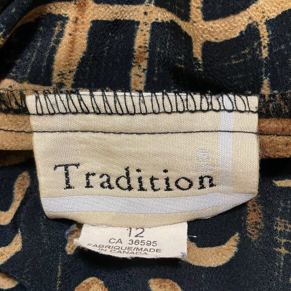 TRADITION Brown black lines and floral print a-line skirt ~ Vintage XS small - Picture 2 of 12